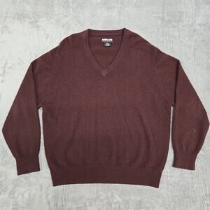 Men’s Kirkland Signature 2 Ply 100% Cashmere Maroon V-neck Sweater Size XL
